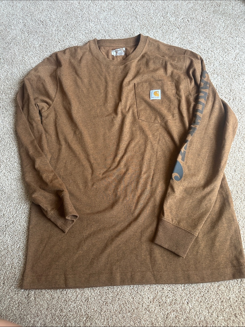 Carhartt Men's Long Sleeve Pocket Tee — Carhartt Brown with Black Sleeve Logo
